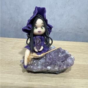 Amethyst Crystal Sitting Witch With Broom Doll Cute (READ PLEASE)